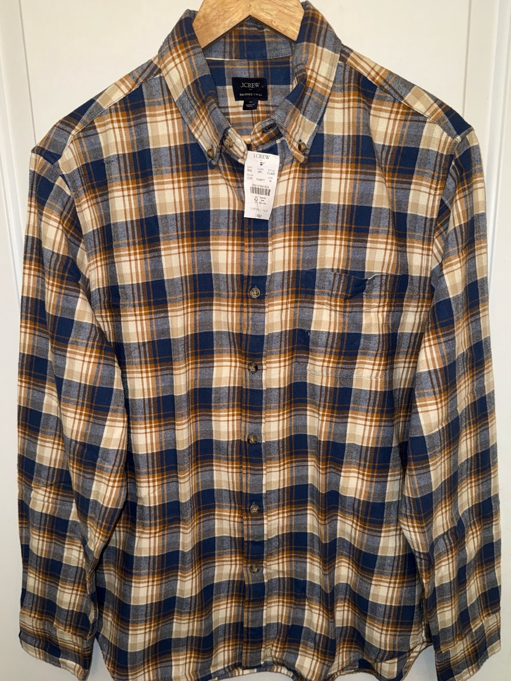 NWT J. Crew Brushed Twill Cotton Button-Down Shirt in Camel/Indigo Plaid